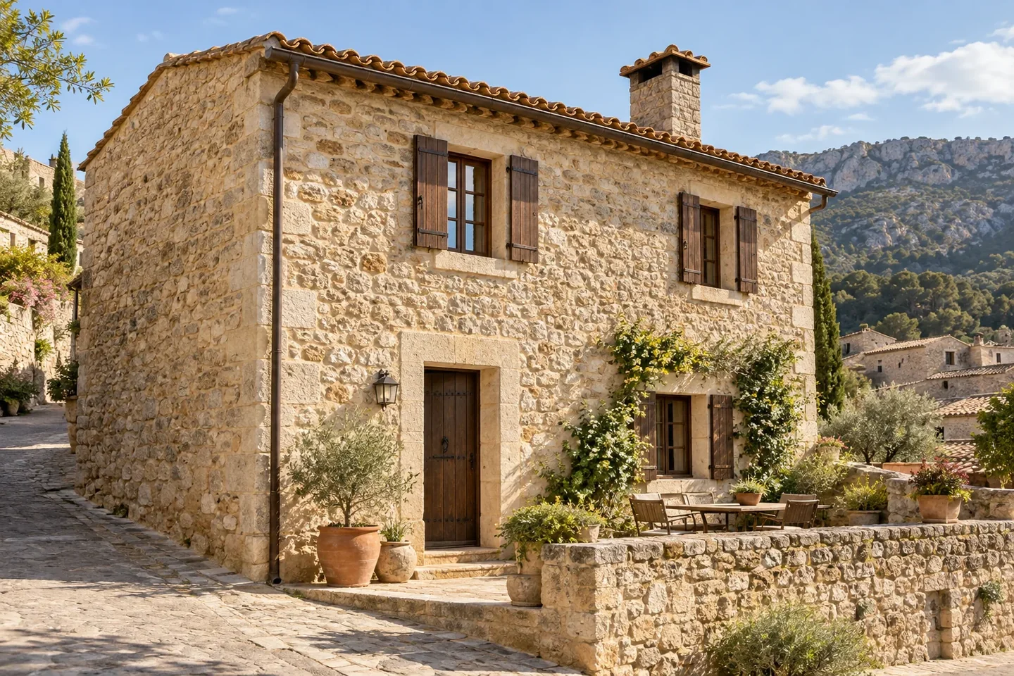 Imagen ilustrativa de una vivienda tradicional de piedra rehabilitada con acabados contemporáneos
